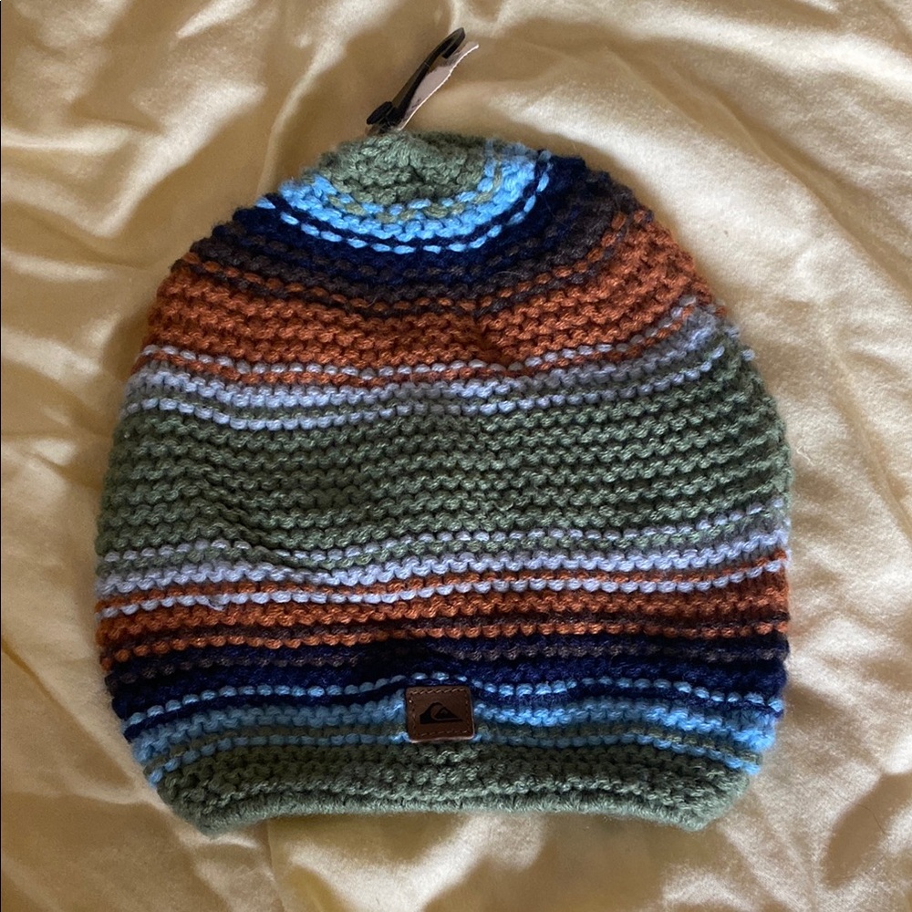 🚦Quiksilver Green and Brown Striped Knit Hat🚦